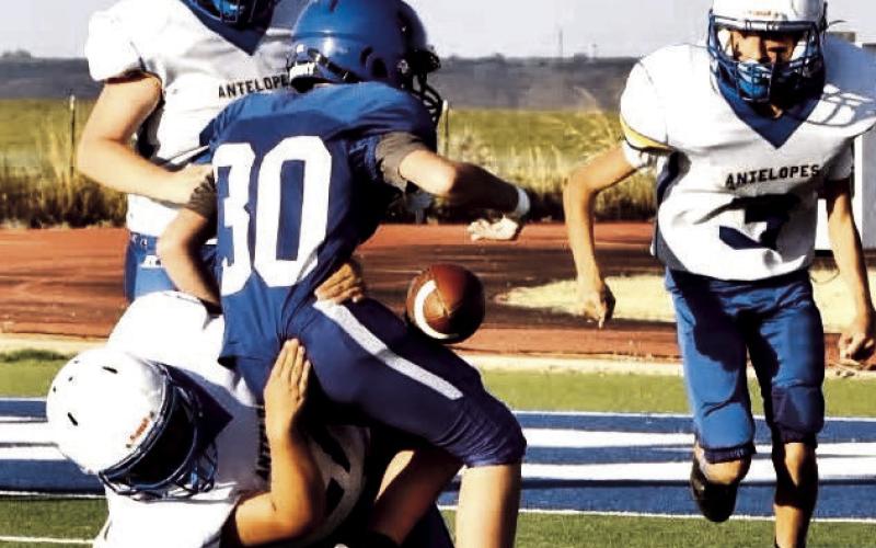 Whiteface Antelope defense creates Westbrook loose ball situation on a tackle. (Whiteface CISD photo)