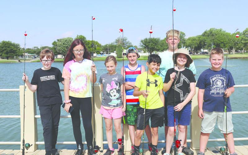 LEVELLAND FISHING CAMP- Hockley County Extension Office held a fishing camp at Lobo Lake July 6, 2023 in the morning to teach kids the basics of fishing and to have fun during the summer. Pictured above are a the of kids that showed up and had fun. (Staff Photo by Aalijah Soliz)