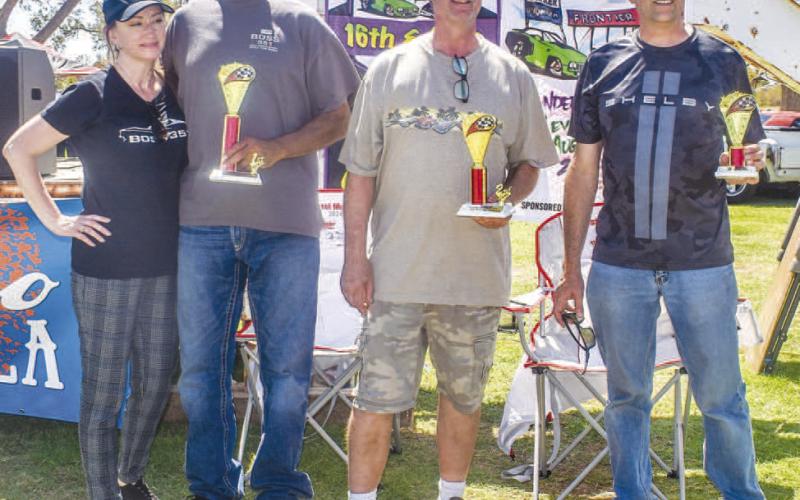 ORIGINAL CARS - Pictured from left to right are: 1st place, Lisa and Abel Rios; 2nd place, Mark Mitchell and 3rd place, Robbie Burgess for the Originals Car Class on Saturday at the car show. ( Photo courtesy of Emily Campos)
