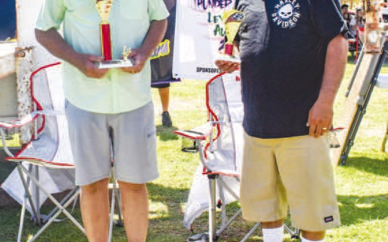 PROJECT IN PROGRESS- The 1st place winner was Kelly Dunn (left). Not pictured is 2nd place winner Mike Sapia and 3rd place winner is Osiel Sanchez (right) for the Project In Progress Class. (Photo Emily Campos)