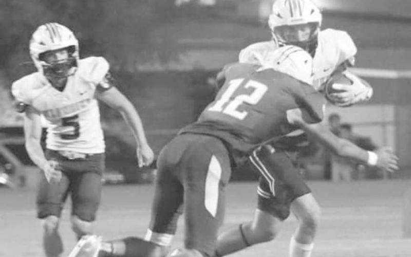 DIVING TACKLE - Isaak Soliz shared the lead with eight tackles in a 74-28 home win for the Whiteface Antelopes over the Klondike Cougars in UIL six-man high school football action last Friday. The Antelopes will host Elida, N.M. on Friday for homecoming at 7:30 p.m. on Friday. (Photo by Holly Crutcher)