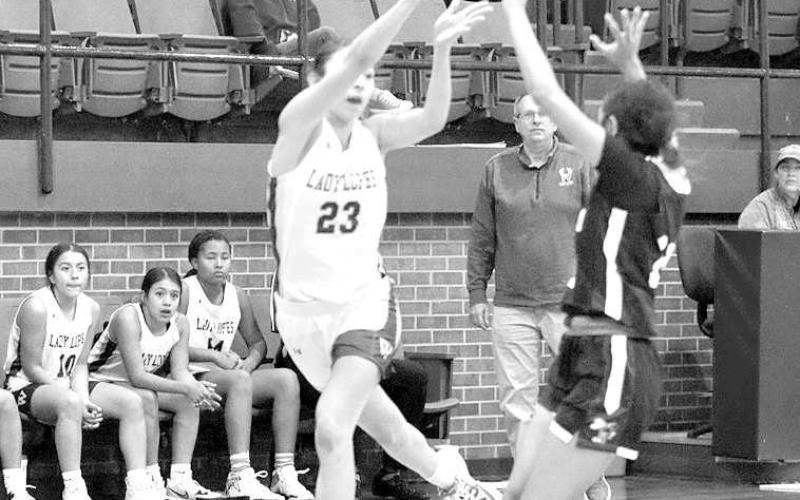 COURT VISION- Allison Martha passed the ball down court in a 6442 Whiteface win over Lorenzo on Saturday as the 2022-23 UIL high school girls’ basketball season gets started. The Lady Lopes will face Tahoka this weekend. Game times will be announced. (Photo Courtesy of Holly Crutcher)