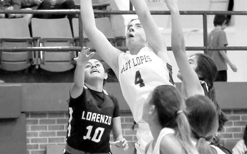 PAINT WORK- Emma Ayers went up for a basket for the Whiteface Lady Lopes as the 2022-23 UIL high school girls’ basketball season gets started. The Lady Lopes beat the visiting Lorenzo Lady Hornets 64-42 on Saturday. They will face Tahoka this weekend. Game times will be announced. (Photo Courtesy of Holly Crutcher)