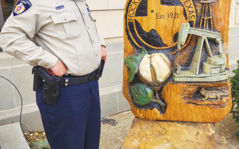 CONTINUING TO HELP - Levelland’s Aryn Corley started the new year as bailiff for the Hockley County Courthouse and provides security for those inside the building. After working for more than 20 years in law enforcement as a part of the Texas Game Wardens, Corley is looking forward to working on the courtroom side of the law. (Staff Photo)