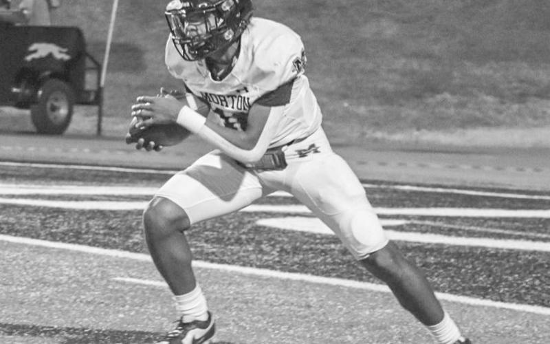 PUNT RETURN - Morton Indian Brayden Villarreal returned the punt against the Gruver Greyhounds during the team’s last game in Amarillo. (Staff photo by Aalijah Soliz)