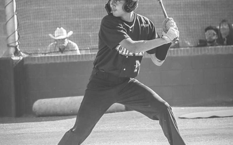 AT THE READY - Morton Indian E.J. Rivas stepped up to the plate first during the team’s game this past Friday against the Ira Bulldogs at Lubbock Christian High School. (Staff photo by Aalijah Soliz)