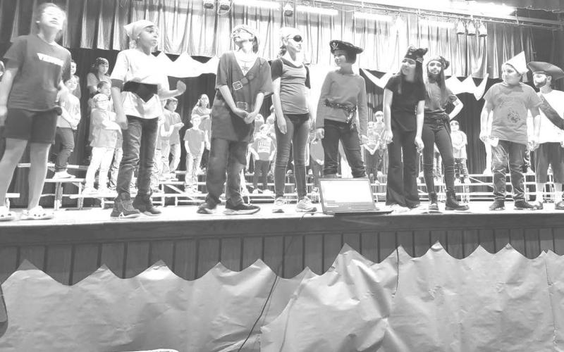 PROFORMERS-- LIS 4th-Graders performed their “I Want To Be A Pirate” program this evening under the direction of Music Teacher Mrs. Jennifer Turner. Great job kiddos! We love your talent! Shown are; Averi Escobar (Purplebeard), J.T. Esparza (Yellowbeard), Logan Magee (Greenbeard), Roxie Hall (Brownbow), Hattie Niederhauser (Redbow), Isabella Rivas (Blackbow), Jagger Ruiz (Bluebeard), Jayllen Rodriguez (Stowaway) and Logan Brown (King). (Submitted Photo)
