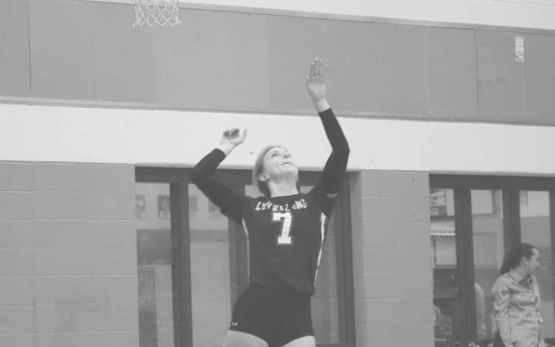 OVER THE NET - Levelland Loboette Addisen Campbell served the ball to the Mineral Wells Lady Rams last this past Monday during the teams contest. (Staff photo by Aalijah Soliz)