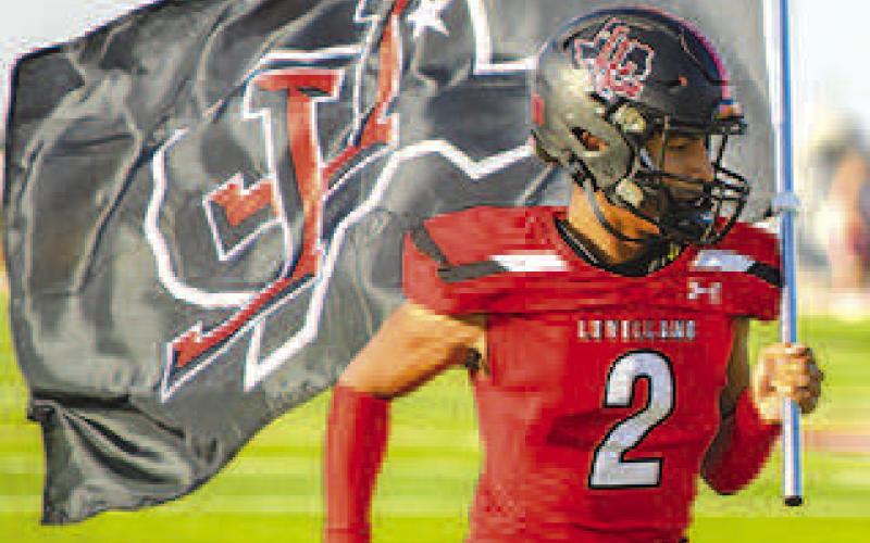 LOBO PRIDE- The Levelland Lobos held their season opener against the Plainview Bulldogs at home, where the Lobos suffered their first loss of the season, 4518. Pictured is Lobo Noah Tienda. (Staff photo by Dom Puente)