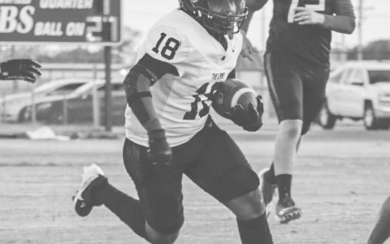 TOUCHDOWN - Levelland Lobo Noah Martin ran the screen pass all the way to the endzone following his blocks last Friday against the Brownfield Cubs on the road. (Staff photo by Aalijah Soliz)
