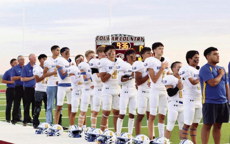 NATIONAL ANTHEM - The Whiteface Antelopes football team lines up for the National Anthem before their football game against Klondike this past Friday night. The Antelopes would go on to lose 56-8. (Photo provided by Whiteface Victory Line Facebook)