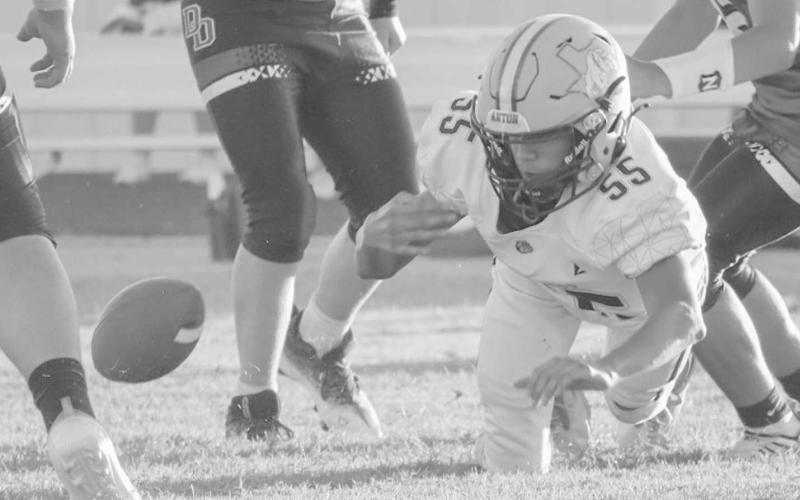 FUMBLE - Xavi Avalos went for the fumble this past Friday during the team’s game against the Dawson Dragons on the road. (Staff photo by Aalijah Soliz)