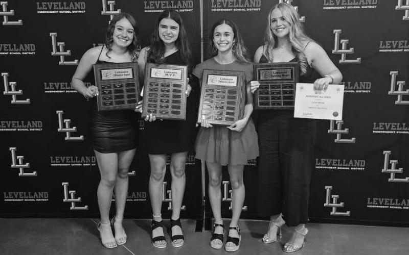 GIRLS BASKETBALL AWARDS- The Levelland athletics hosted their annual sports banquet at the Mallet Event Center Monday evening. For girls basketball, Leilani Sanchez was named Most Valuable Player, Emery Smith-Offensive MVP, Carly Tienda-Defensive MVP and Laci White-Fighting Heart. (Staff Photo Dom Puente)