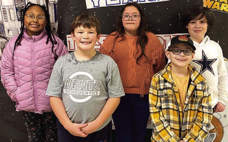 UIL ART– Levelland Intermediate School fourth grade students earned a Silver Medal after competing in Academic UIL in Big Spring recently. Pictured from the left are LIS fourth grade Art team members are: Spencer Taylor placed sixth; Silas Pinkert won first place; Anastasia Castaneda, Isaiah Castro and Aidan Guillen. LIS fourth grade UIL teams placed second overall out of nine teams, under the direction of UIL Chair Katie Pena. (Submitted Photo)