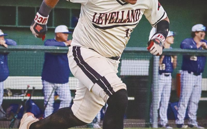 FULL SPEED - Levelland Lobo R.J. Mireles ran full speed to first base after he was able to reach on an error by their shortstop this past Thursday against Lubbock Christian. (Staff photo by Aalijah Soliz)