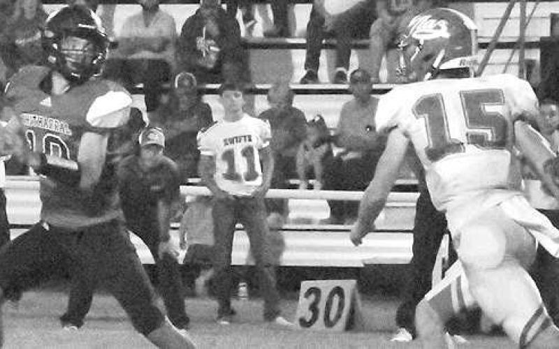 PANTHER SIGNAL CALLER- Jeryn Ellard went 9-for-10 for 73 yards and a touchdown in a 54-24 Whitharral Panther home win over the Nazareth Swifts last Friday in UIL high school six-man football action. The Panthers will host Hart for the start of district play Friday at 7:30 p.m. (Photo Courtesy of Jay Kelley)