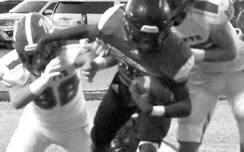 GROUNDATTACK- The Whitharral Panthers racked up 404 yards of offense against the Nazareth Swifts with 235 yards coming on the ground in UIL high school six-man football action in Whitharral last Friday. Shamadrick Weaver had 221 of those yards against a stiff Nazareth defense. The Panthers will host Hart at 7:30 p.m. on Friday to start district play. (Photo Courtesy of Jay Kelley)