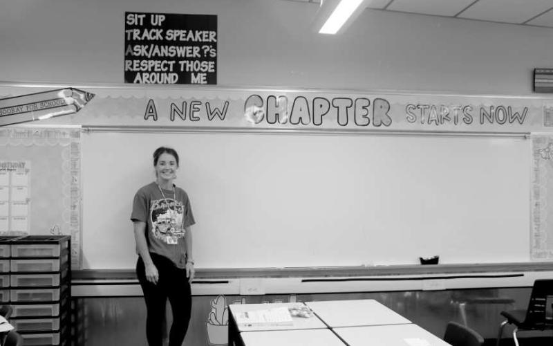 EDUCATING MINDS - Second grade reading teacher, Brennan Favor was working away trying to get her room ready for a new school year at Capitol Elementary School. Brennan was seen decorating her white board, organizing books and cleaning around the room. (Staff photo by Hannah Woodrum)