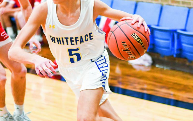 GANDARA ON THE DRIVE - Whiteface Antelope Ivaniel Gandara drives to the basket during their game against Silverton earlier this month. Gandara would lead the Antelopes with 15 points in their loss to Sands. (Staff photo by Jentezen Smith)