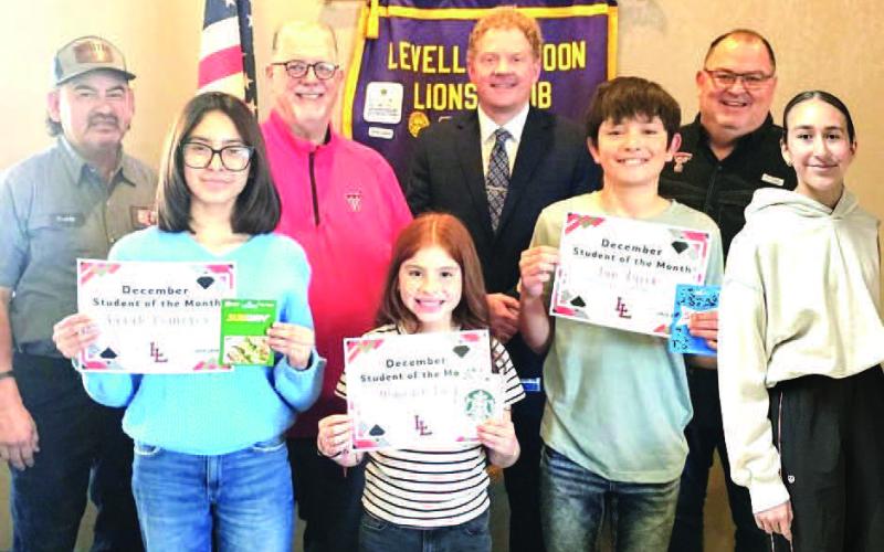 LMS STUDENTS OF THE MONTH- Levelland Middle School Students of the Month were honored by the Noon Lion's Club with Principal Dr. Matthew Birdwell for their efforts to be great citizens. Freshmen Sarah Cisneros, Majorie Paiz, Ian Tucek and Paulina Chavaria were nominated by their teachers for setting 'The Standard' for others to follow at LMS. (Levelland ISD photo)