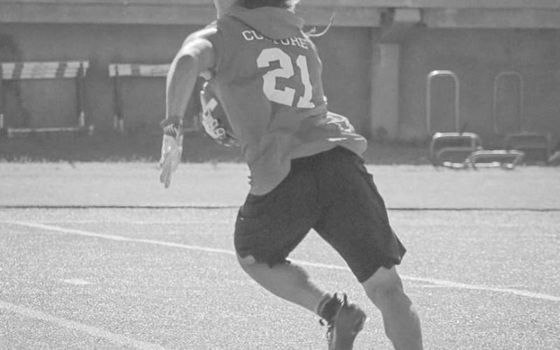 PICK-SIX - Levelland Lobo Ricky Rodriguez got an interception that he took all the way to the house during the team’s 7 on 7 game against Coronado. (Staff photo by Aalijah Soliz)
