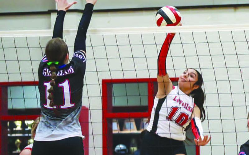 FAST SWING - Levelland Loboette Mia Morin spiked the ball this past Monday against the Graham Lady Steers in Colorado City for the team’s playoff game. (Staff photo by Aalijah Soliz)