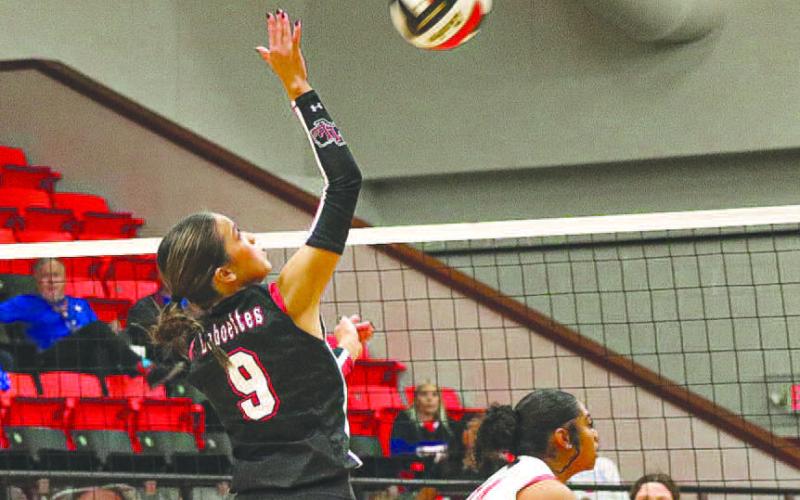 GREAT PLAYS - Levelland Loboette Aubree Gaona hit the ball over the net this past Monday in Colorado City against the Graham Lady Steers for the team’s last game of the year. The Loboettes finished their season with a record of 21-19.