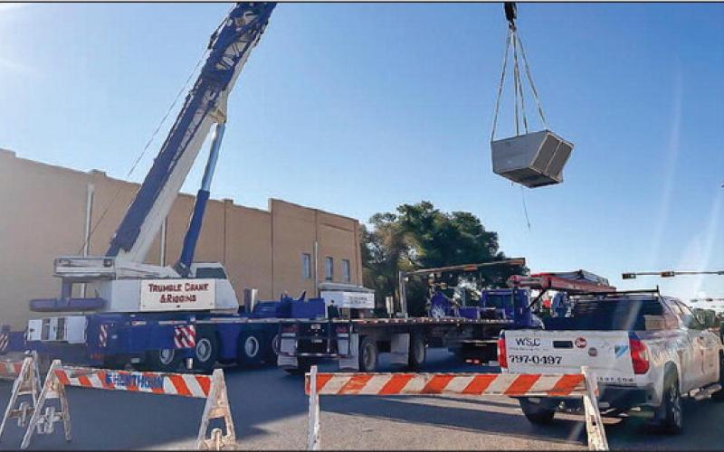 BIG INSTALLATION - Built in 1928, the Wallace Theatre has been a staple in the Levelland and Hockley County community for many generations. Currently going through the restoration process thanks to the Wallace Theatre Board and Staff, the installation of the AAON 20ton HVAC unit is one of the bigger steps in the process to bringing the Wallace back to life. (Photo courtesy of Wallace Theatre)