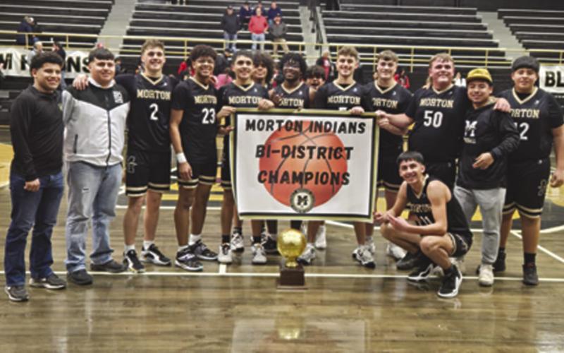 BI-DISTRICT CHAMPIONS - The Morton Indians took on the Iraan Braves for the Bi-District round of playoffs where the Indians won 85-48. The Indians are led by First Year Basketball Coach Andrew Brockman. The Morton Indians took on the Roscoe Plowboys this past Thursday night in Lamesa for their Area Round matchup. (Photo courtesy of Morton ISD)