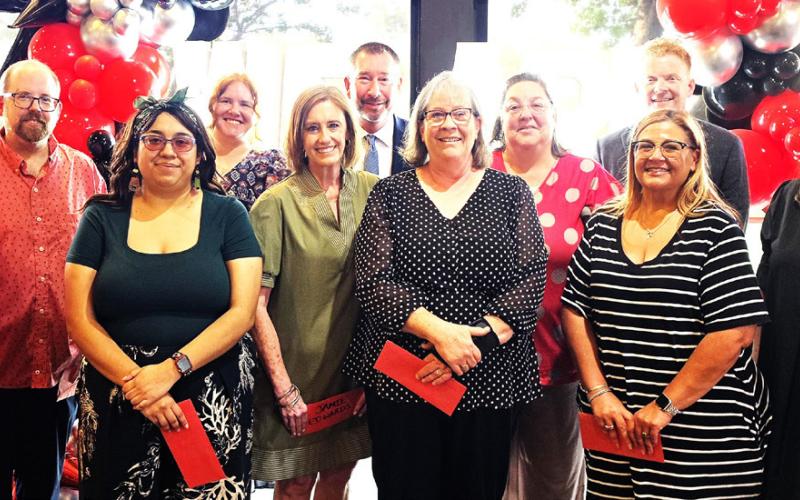 LMS past Principal Dr. Matthew Birdwell with Kayla Kelly, Andrew Barnett, Julianne Baumgardner, Brad Brunson, Charla Cogdill, Jean DeMerritt, Jamie Edwards, Elizabeth Franklin, Aschly Lomeli Guzman and Seth Rose.