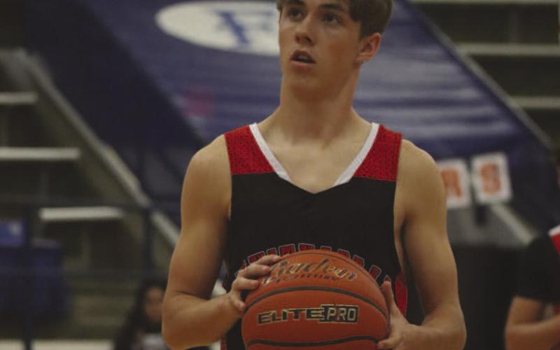 FOCUSED - Whitharral Panther Landon Lee was ready to shoot a free throw shot during the Panthers playoff game against the Klondike Cougars this past Tuesday. (Staff photo by Aalijah Soliz)