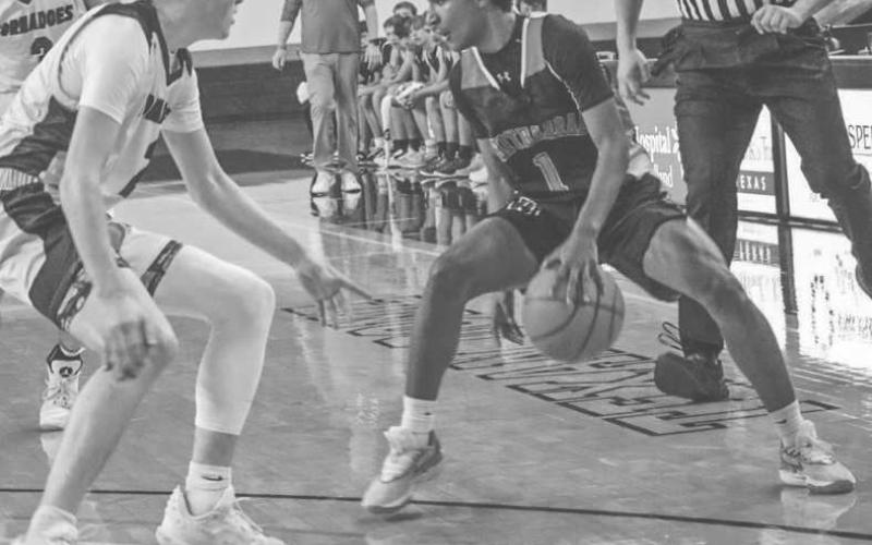 HANDLES - Whitharral Panther Brent Robinson crossed the Texline Tornado defender during the teams last game at the Texan Dome at SPC. (Staff photo by Aalijah Soliz)
