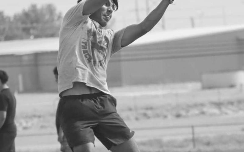 ACROBATIC CATCH - Levelland Lobo Noah Tienda twisted in the air to catch the ball during the team’s summer workouts this past week at the Levelland High School. (Staff photo by Aalijah Soliz)