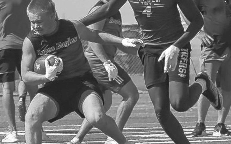 SECURED CATCH - Ropes Eagle Brayden Hogg made the tough catch during the team’s 7 on 7 game against the Snyder Tigers in New Home this past Monday. (Staff photo by Aalijah Soliz)