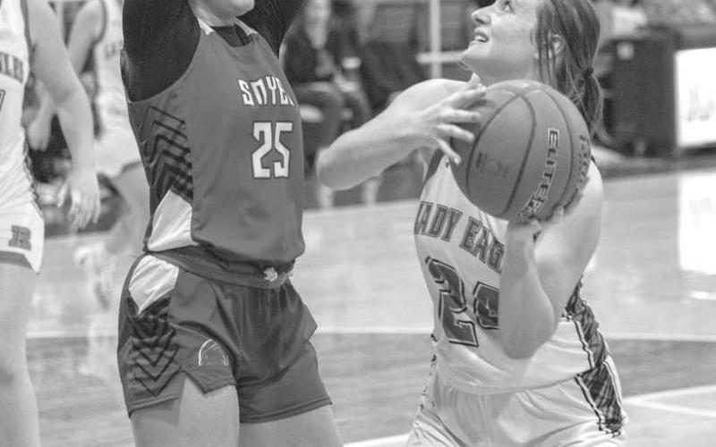 BATTLE - MVP of the Tournament Aubrey Bandy and All-Tournament team player Meagan Smith competed in the Anton Tournament this past weekend. (Photo courtesy of Donovan Martin)