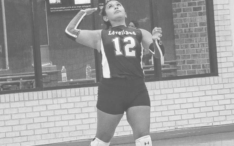 SERVE - Levelland Loboette Danica Rivera served the ball last Tuesday against the Greenwood Rangerettes as the away team in their road loss. (Staff photo by Aalijah Soliz)