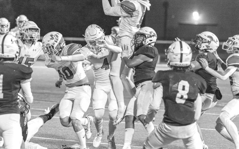 RECOVERY - The Ropes Eagles special teams were able to go up and recover the onside kick that they attempted against the Ralls Jackrabbits. (Photo courtesy of Donovan Martin)