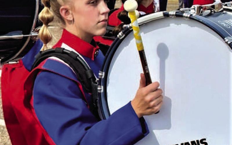 SUNDOWN BASS DRUM-- Sundown Marching Band Karter Hord on bass drum. (Sundown ISD photo)