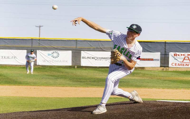 PITCHING PRODIGY - Ropes Eagle senior pitcher Cutter Stumbo throws a pitch during their district baseball game against Tahoka this past Friday at Ropes High School. (Staff photo by Eric Venkatesan)