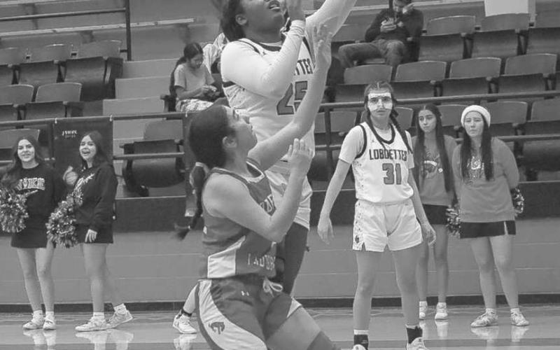 LAY IN - Levelland Loboette Destynii Jones layed the ball up over the Odessa defender at home during the team’s game. (Staff photo by Aalijah Soliz)