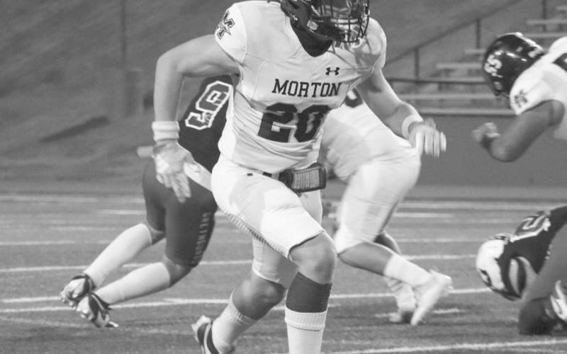 QUICK RELEASE - Morton Indian Cade Lyon got off the line of scrimmage fast against the Gruver Greyhounds last Friday in Amarillo. (Staff photo by Aalijah Soliz)