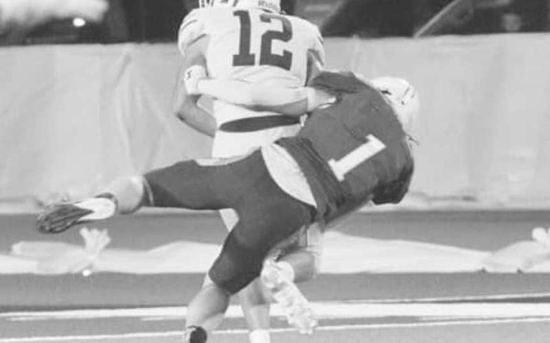 WRAPPED UP - Luke Gresham had three tackles and a sack to help his Whiteface Antelopes to an 85-60 bi-district win over the Rankin Red Devils in UIL Class 1A-1 high school six-man football action last Friday in Klondike. (Photo courtesy of Holly Crutcher)