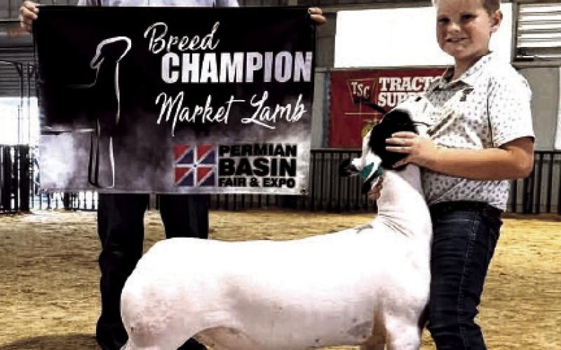 Hockley County exhibitor Grant Neal won a Breed Champion banner with his market lamb at the Permian Basin Fair.