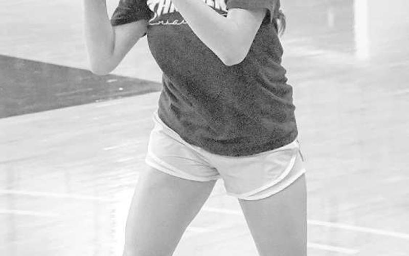 GREAT PASS - Youth area basketball player showed up for the Levelland Basketball Camp at South Plains College earlier this week. Pictured is Levellands’ Aaliyah Mata passing the ball during a drill at camp. (Staff photo by Dom Puente)