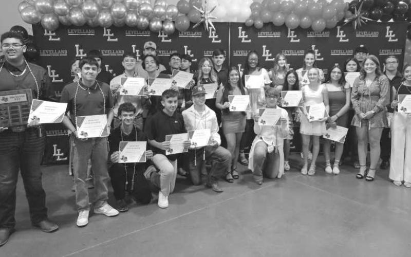 LEVELLANDUNIFIEDTRACKTEAM- Levelland Lobo Isidro Guzman earned MVP and Yasmine Vargas earned Champion. Pictured above is the team with their State Qualifier awards. (Photo courtesy of Levelland ISD)