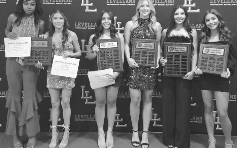 LEVELLAND VOLLEYBALL - Levelland Loboettes Sadie Mendez earned Most Improved Award, Mia Morin earned Fighting Heart Award, Aubree Gaona and Tanaeasia Brackens earned Defensive MVP, Addisen Campbell earned Offensive MVP and Taylyn Ledesma earned MVP. (Photo courtesy of Levelland ISD)