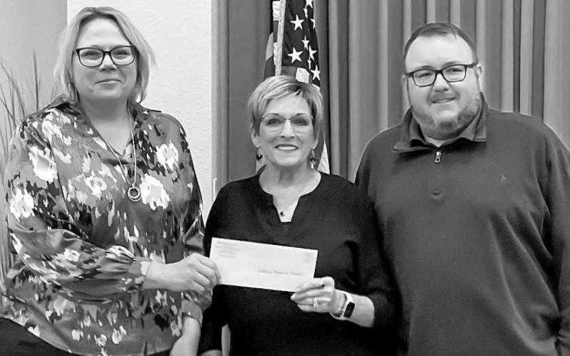 HOCKLEY COUNTY ENDOWMENT DONATION - The Hockley County Endowment made several donations to various organizations this month to show their appreciation to the community. Pictured is Ryan Fitzgerald presenting a check to Kelley Hancock and Barbra Pinner of KLB. (Photo courtesy of Joey Pierce)