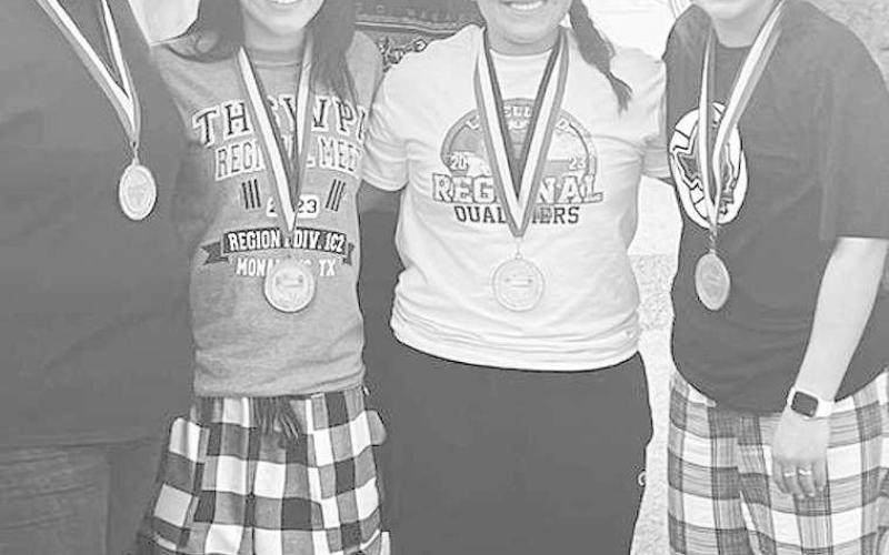 REGIONAL MEET- Coach Mike Brogden shared that his girls had a great regional meet! Allison Monge finished fifth, Naylea Saucedo finished third, Kadi Salinas finished second and Malaya Tienda finished as the regional champion. Kadi and Malaya will both be competing at the state meet in Frisco on the March 17th. (Photo Courtesy of Cristal Isaacks)