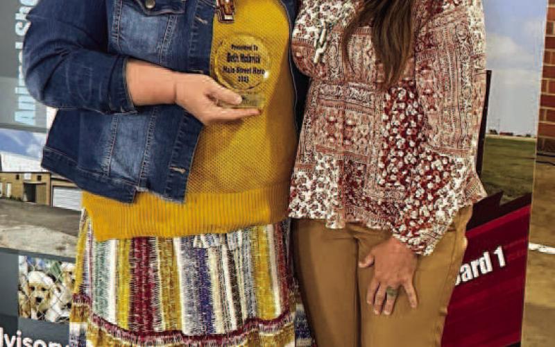 MAINSTREET HERO - The Levelland MainStreet Program presented multiple awards Wednesday, recognizing certain individuals hard work. Pictured with MainStreet Director Tania Moody is MainStreet Hero Award recipient Beth Walbrick. (Submitted Photo)