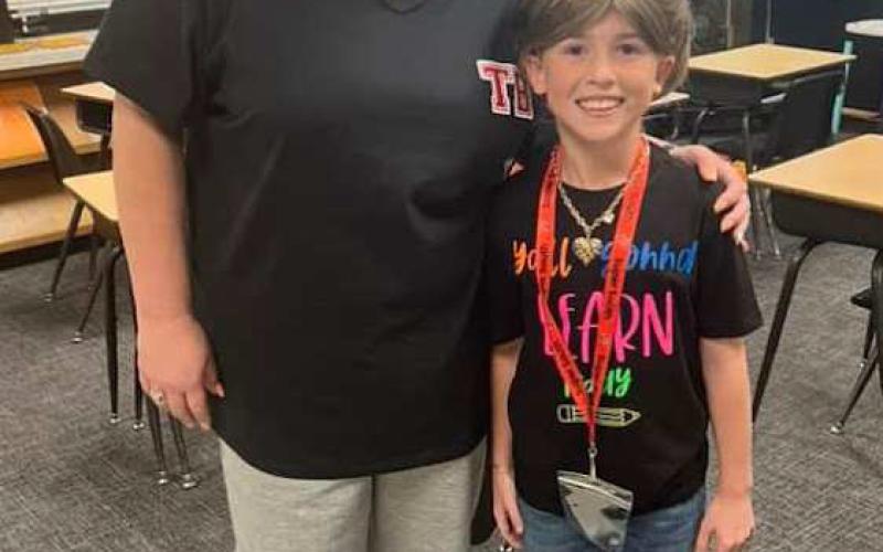 DRESS LIKE YOUR TEACHER - The South Elementary School had a dress as your teacher day and teachers dressed like their students. Pictured is fourth-grader Hunner Tomasini dressed as his teacher Mrs. Guzman. (Photo courtesy of Amanda Underwood)